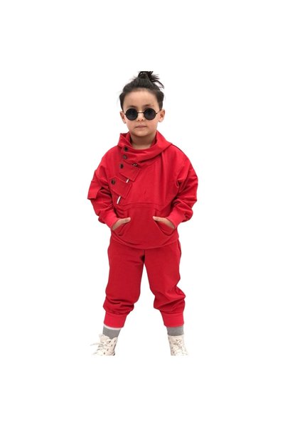 Quzucuk Kids Erkek Çocuk Çıtçıt Detaylı Kırmızı Takım