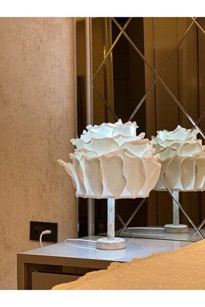 Maison Avf Beyaz Gül Mermer Detay Gövdeli Abajur Kablolu