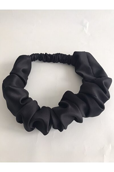 PratikDikisco Дамска черна сатенена лента за коса с набрани скрънчи