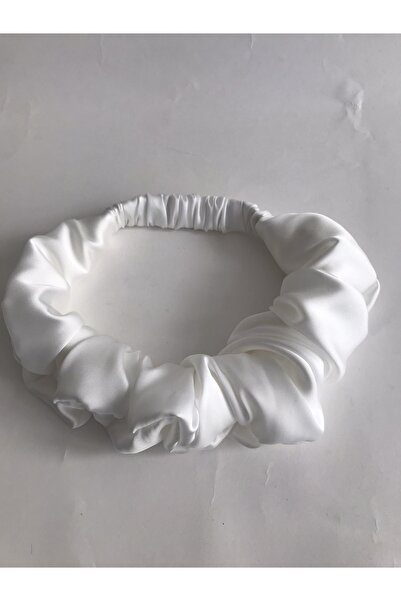 PratikDikisco Дамска бяла сатенена лента за коса с набрани скрънчи