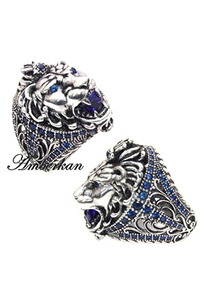 AMBERKAN Zirkon Taşlı Aslan Başlı Yanları Özel Motifli Yüzük