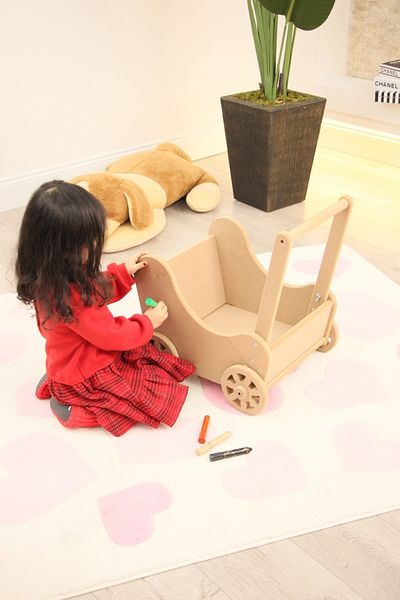 HobiMax Wooden Paintable Raw Toy Baby Carriage