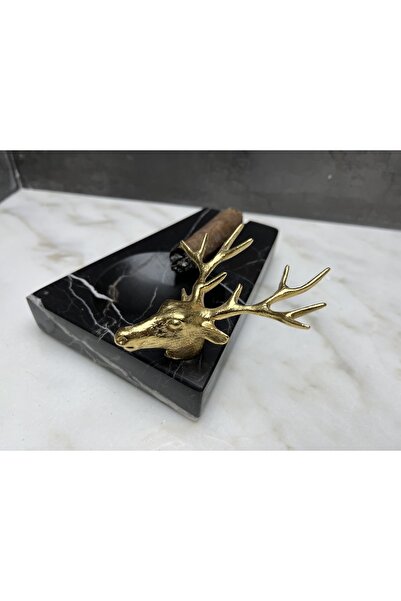 Modestmar Doğal Mermer Puro Küllüğü Pirinç Geyik Başlı Objeli