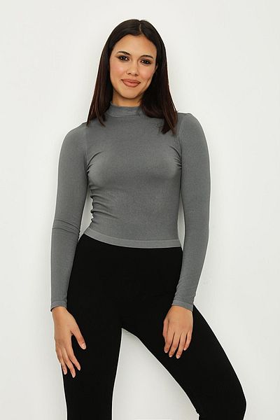 Select Moda Women's Gray Stand Collar Seamless Blouse