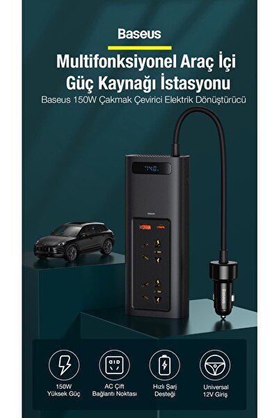 Baseus 150w Power Inverter Ac 220v Araç Içi Çakmaklık Çevirici Araç Çakmaklık Priz Dönüştürücü