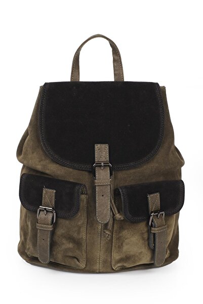 Ysmn Γυναικείο σακίδιο πλάτης από γνήσιο δέρμα σουέτ Πράσινο/μαύρο Yc041947dsu