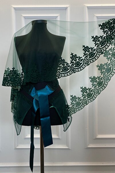 ZEYMERADE مجموعة حجاب الزفاف باللون الأخضر الزمردي، حجاب الحناء الفضي ذو النم...