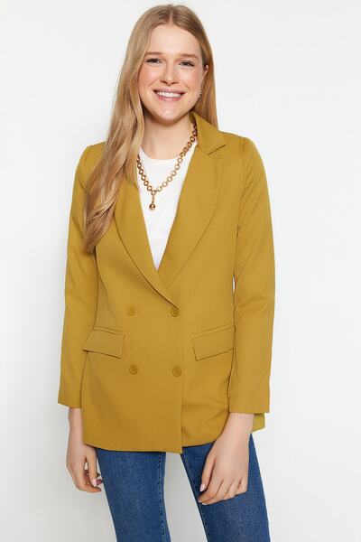 Trendyol Collection Světle hnědá pravidelná podšívka s dvojitým zapínáním na knoflík s detailním tkaným sakem TWOAW21CE0264