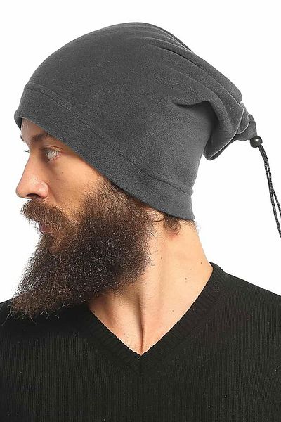 lovebox Men's Gray Fleece Beanie Fleece Neck Collar with Two Different Shapes