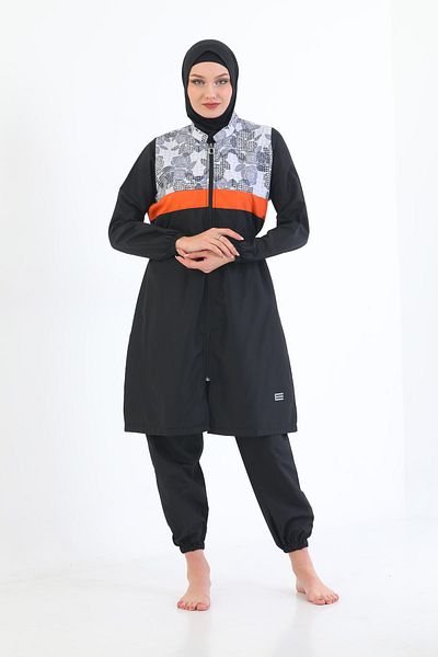 Elif Okur Full Covered Micro Hijab Swimsuit Black 7550