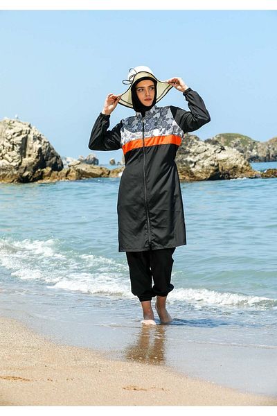 Elif Okur Full Covered Micro Hijab Swimsuit Black 7550