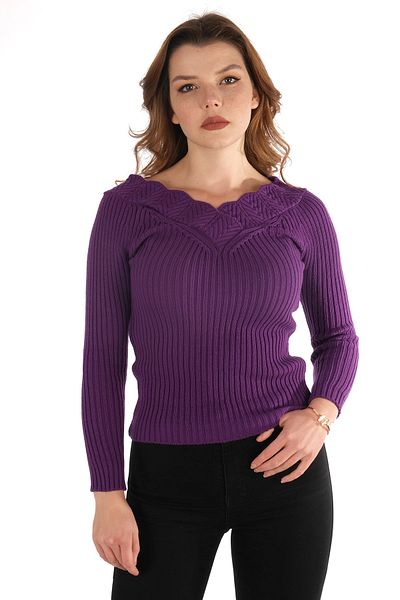 citycenterfashion Tricotaj de damă, mov, guler, detaliu guipur, pulover, bluză, mărime intermediară, standard Cty-cnd-11903