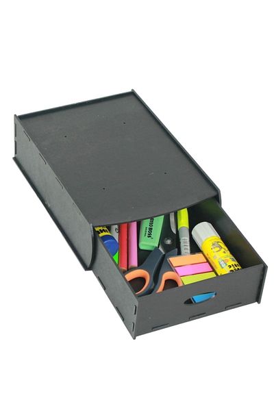 StarLightning Hidden Drawer Organizer Under Desk Storage Container Large Size Vertical Disassembled MDF Black Color