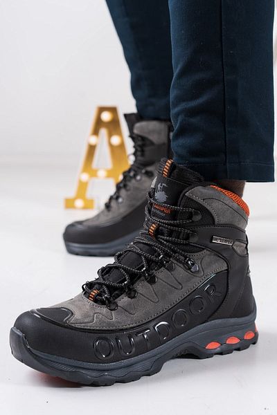 Aymood Cizme Bărbați Iarnă Lace Up Traking Portocaliu Afumat