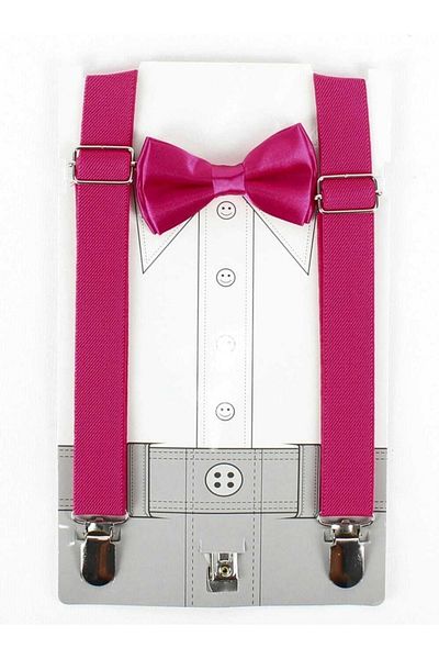Baby Bakkal Bow Tie and Suspender Set (1-9) Age Fuchsia Color