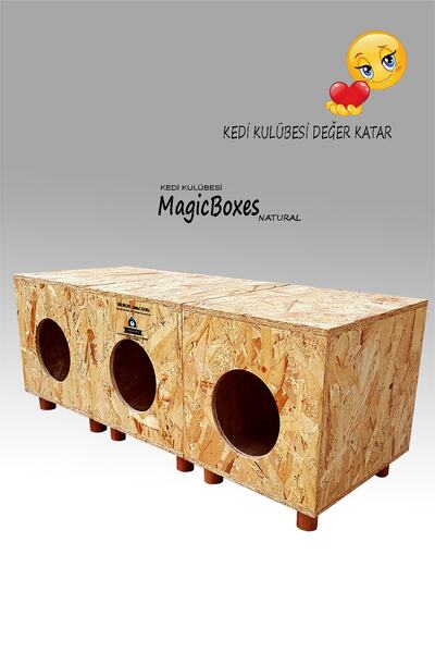Kurulu Kedi Evi Kedi Kulübesi Magıcboxes 3lü Natural - Dışmekan Suya Soğuğa Dayanıklı