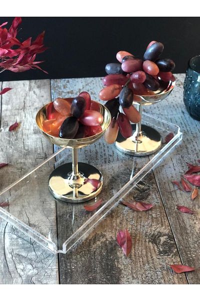 Queen Bee İstanbul Transparent Baton Type Plexiglass Tray -30X14Cm- Single Person Tea Coffee Serving Presentation