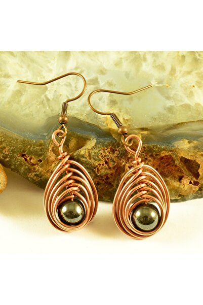 mba handmade jewelry Hematit Kristali El Yapımı Saf Bakır Küpe