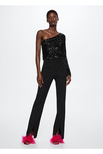 MANGO Woman Asymmetric Sequin T-Shirt