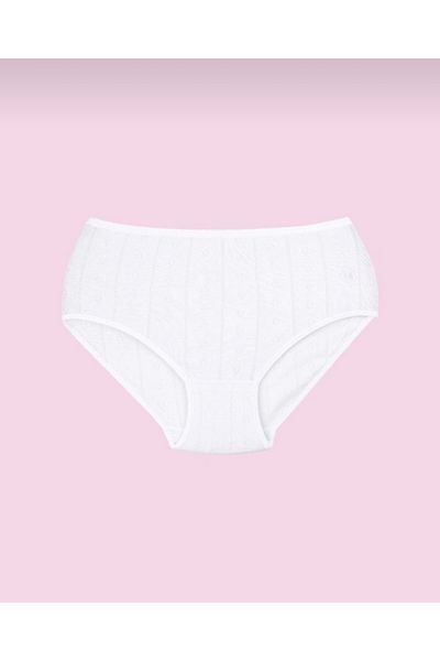 Ceylanoğlu Women's High Waist Patterned White 4-Pack Transfered Comfortable Fit Ribbed Bato Panties