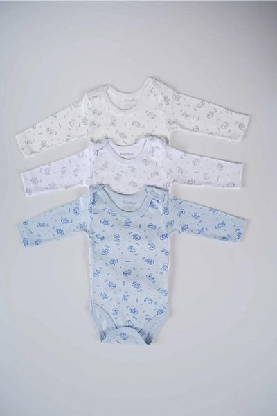 MİNİKO KİDS Babytoo 3-Piece Mixed Patterned Long Sleeve Baby Snap Badi