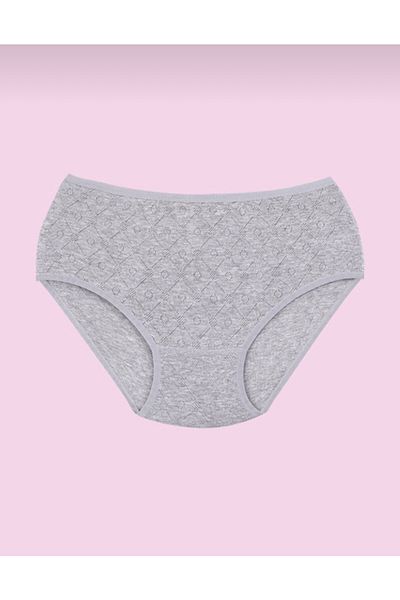 Ceylanoğlu Women's High Waist Patterned Gray 4-Piece Pack Transferred Rib Bato Panties