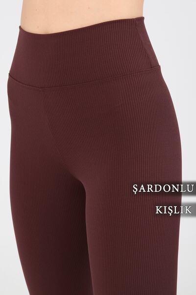 VOSSAX Kadın Fitilli Şardonlu, Içi Polarlı Yüksek Bel Toparlayıcı Kahverengi ...