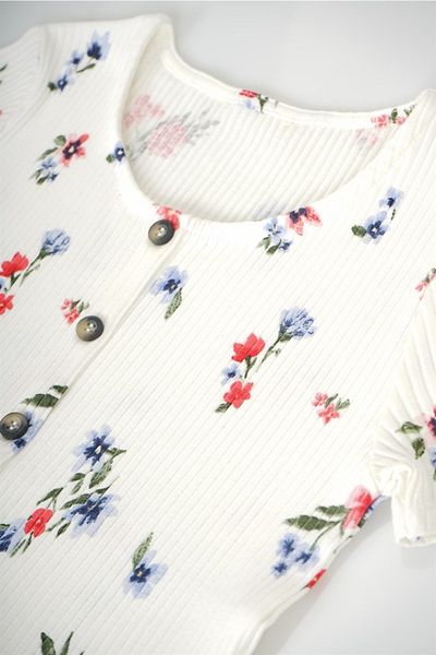 MİNİKO KİDS Tricou pentru fetiță, cu jumătate de mânecă, cu modele florale din bumbac