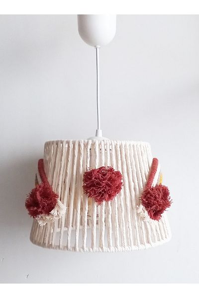 C&A&B KUZEY AVİZE Ecru Macrame String Wrap Rainbow for Baby Boys-Girls and Children's Room - Tan Pompom Applique