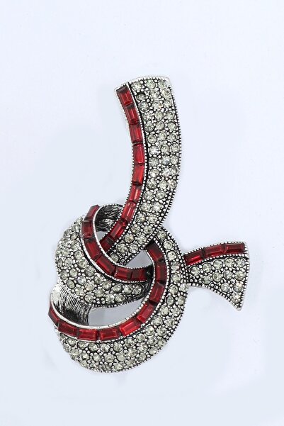 Esra Pamir Kırmızı Taşlı Zirkon Gümüş Renk Broş