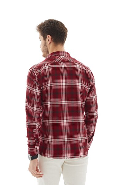 RAVANELLI Vessmen Claret Red Checked Slimfit Gift Boxed Cotton Long Sleeve Men's Shirt