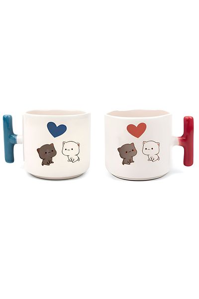 GünayStore Double Turkish Coffee Cup & Espresso Mochi Cat Lover Set T Handle 200 Ml