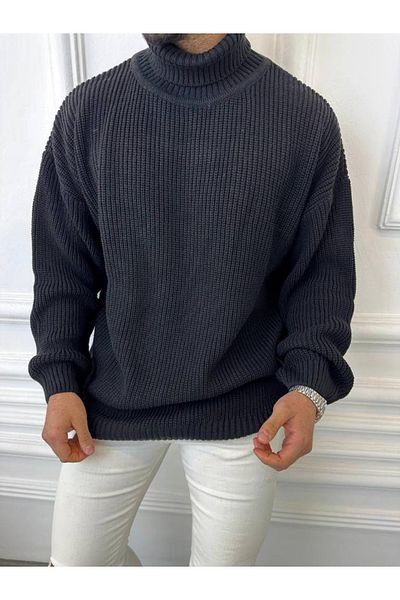 elkumoda Мъжки пуловер с поло яка, голям размер, широк, ежедневен, плетен пуловер