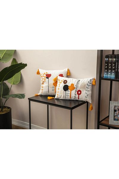 SWITA Double Decorative Punch Embroidered Design Throw Pillow Cover