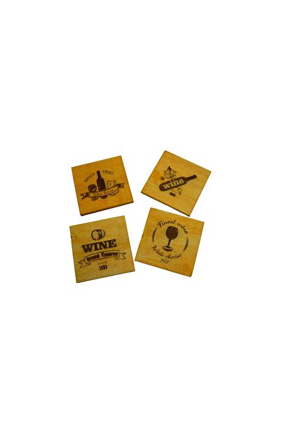 t tun's woods Natural Wood 4-Piece Wine Themed Coasters Set - 11X11 cm Gift