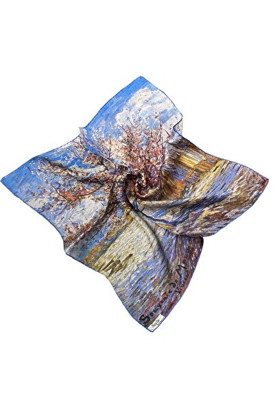 Soyluİpek Van Gogh Çiçek Açmış Şeftali Ağacı Ipek Bandana Fular