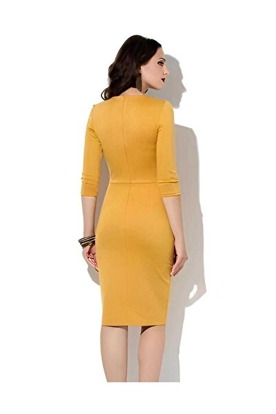 AVC Düğme Detaylı Midi Elbise