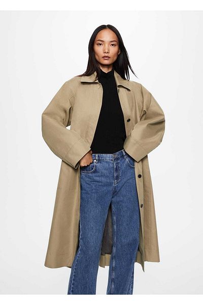 MANGO Woman Βαμβακερή καμπαρντίνα Oversize