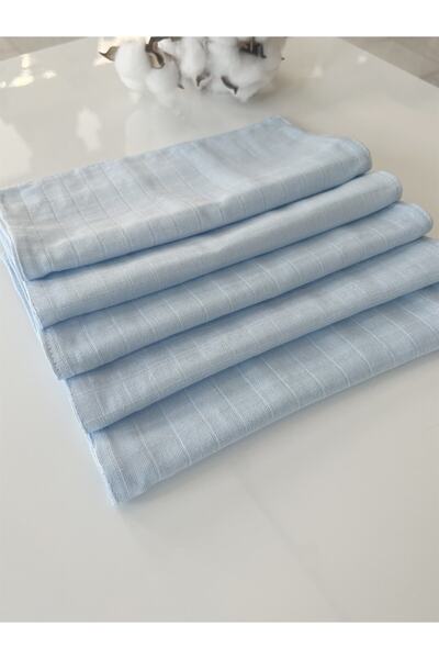 Jaju Baby أزرق 5 قطع 100% قطن طبقة مزدوجة قماش موسلين غطاء كتف منديل للفم مند...