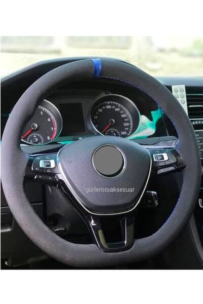 Asegaraj Volkswagen Polo 2017 > Uyumlu Dikmeli Direksiyon Kılıfı Alcantara Ma...