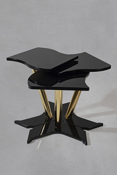 Veys Sehpa 3 Lü Gold Windows Zigon Sehpa - Siyah