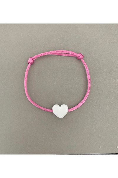 Atelier Çağla White Murano Glass Heart Pink Bracelet