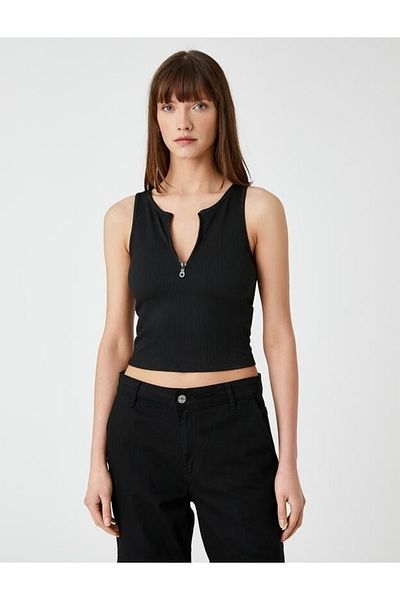 Koton Poloviční zip Crop nátělník žebrovaný