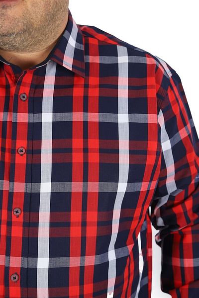 MocGrande Ανδρικό πουκάμισο Plus Size Colorful Square 23365 Claret Red
