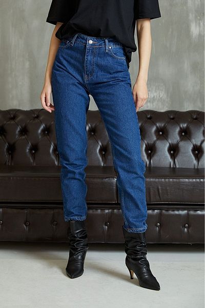 Fit the Shop Alisya Albastru Inchis Talie Inalta Mom Jeans Boyfriend