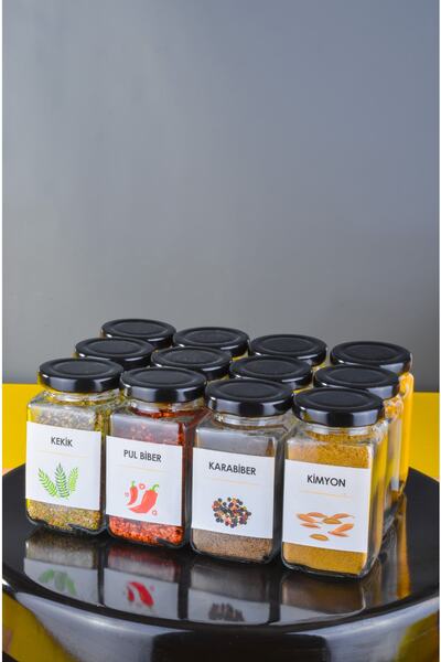 Sezka Life 12 Adet Metal Kapaklı Kavanoz Baharatlık Ve 24 Adet Baharat Etiket...