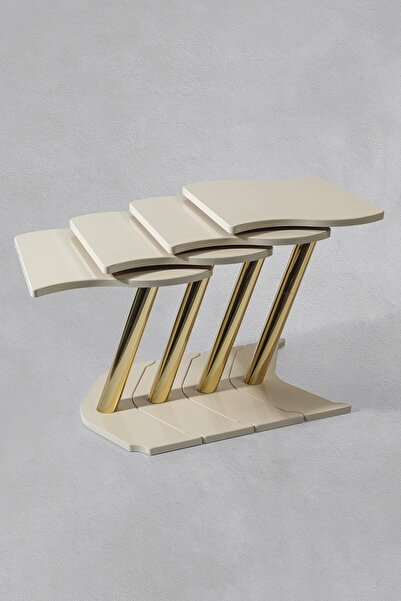 Veys Sehpa 4 Lü Gold Windows Zigon Sehpa - Krem