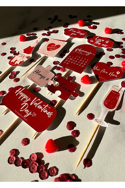 The Istanbul Event Pack of 10 Little Valentine's Day Concept Cupcake Topper - Valentine's Day Cake Talk Balloon Sticks