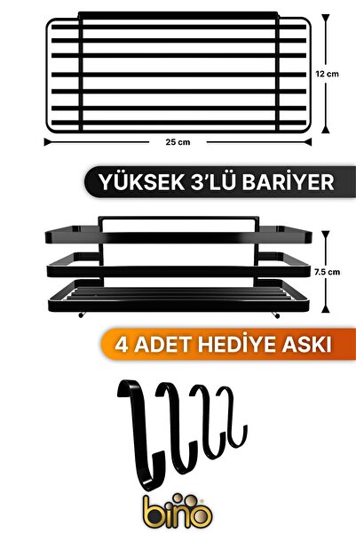 Bino Banyo Düzenleyici Şampuanlık Sabunluk 2 Li Set Lamalı Yapışkanlı 4 Askılı Duş Rafı Organizer