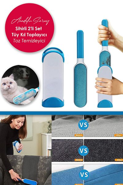 Anadolu Saray Çarşısı Set of 2 Practical Magic - Feather Bristle Collector Comb, Cat Dog Brush and Dust Cleaner
